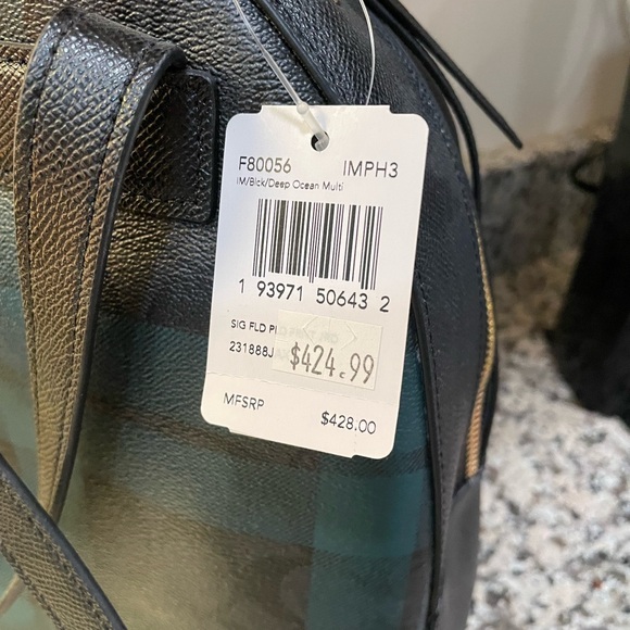 Coach Signature Green & Black Plaid Leather Backpack NEW with tags - Picture 11 of 11